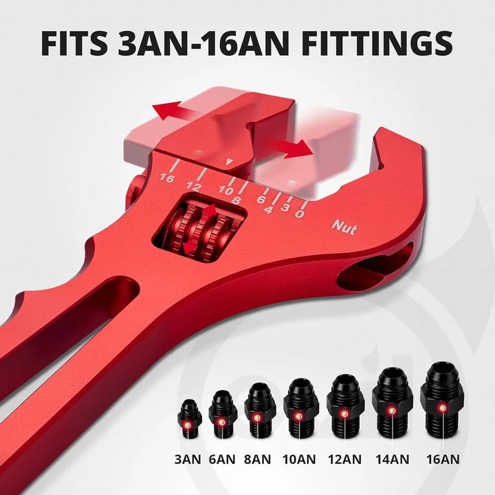 EVILENERGY EVIL ENERGY AN Fittings Wrench 3AN-16AN with 4" Magnetic Vise Jaw Pad | Adjustable Aluminum Hose Fitting Wrench, Multi-Groove Clamping Protector, Non-Marring Design for Auto Repair[Red] 