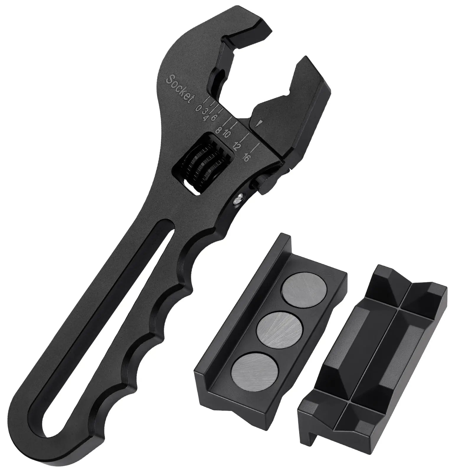 EVILENERGY EVIL ENERGY AN Fittings Wrench 3AN-16AN with 4" Magnetic Vise Jaw Pad | Adjustable Aluminum Hose Fitting Wrench, Multi-Groove Clamping Protector, Non-Marring Design for Auto Repair