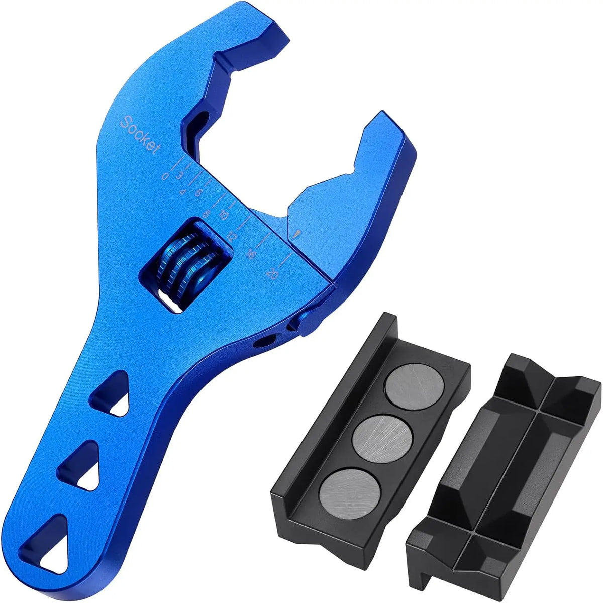 EVILENERGY EVIL ENERGY AN Fittings Wrench 3AN-20AN with 4" Magnetic Vise Jaw Pad | Adjustable Aluminum Hose Fitting Wrench, Multi-Groove Clamping Protector, Non-Marring Design for Auto Repair[Blue]