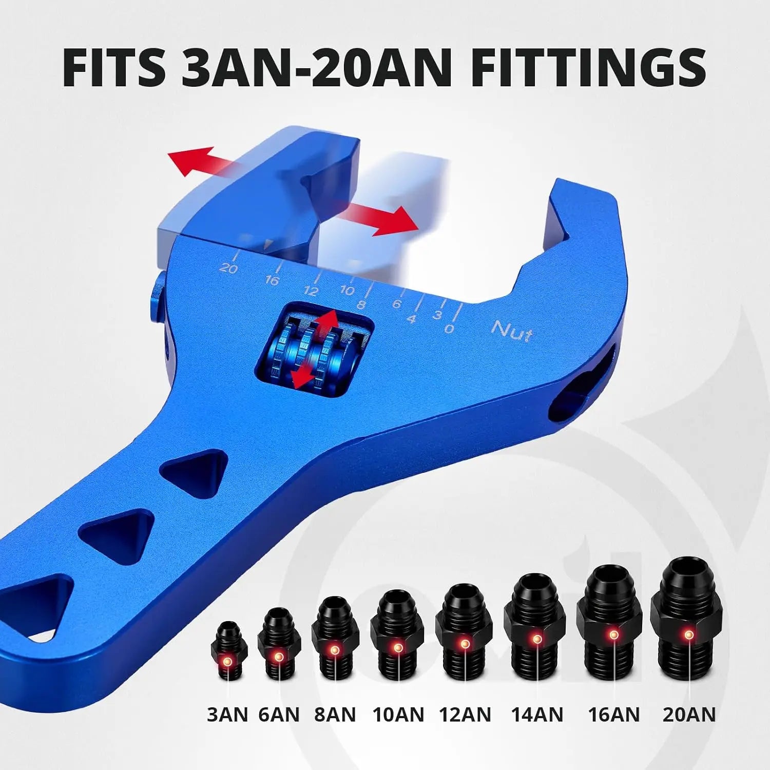 EVILENERGY EVIL ENERGY AN Fittings Wrench 3AN-20AN with 4" Magnetic Vise Jaw Pad | Adjustable Aluminum Hose Fitting Wrench, Multi-Groove Clamping Protector, Non-Marring Design for Auto Repair [Blue]