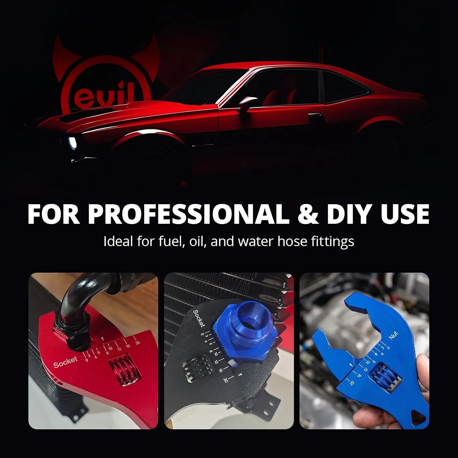 EVILENERGY EVIL ENERGY AN Fittings Wrench 3AN-20AN with 4" Magnetic Vise Jaw Pad | Adjustable Aluminum Hose Fitting Wrench, Multi-Groove Clamping Protector, Non-Marring Design for Auto Repair