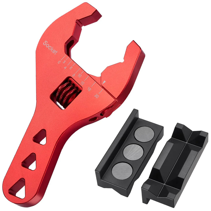EVILENERGY EVIL ENERGY AN Fittings Wrench 3AN-20AN with 4" Magnetic Vise Jaw Pad | Adjustable Aluminum Hose Fitting Wrench, Multi-Groove Clamping Protector, Non-Marring Design for Auto Repair [Red]