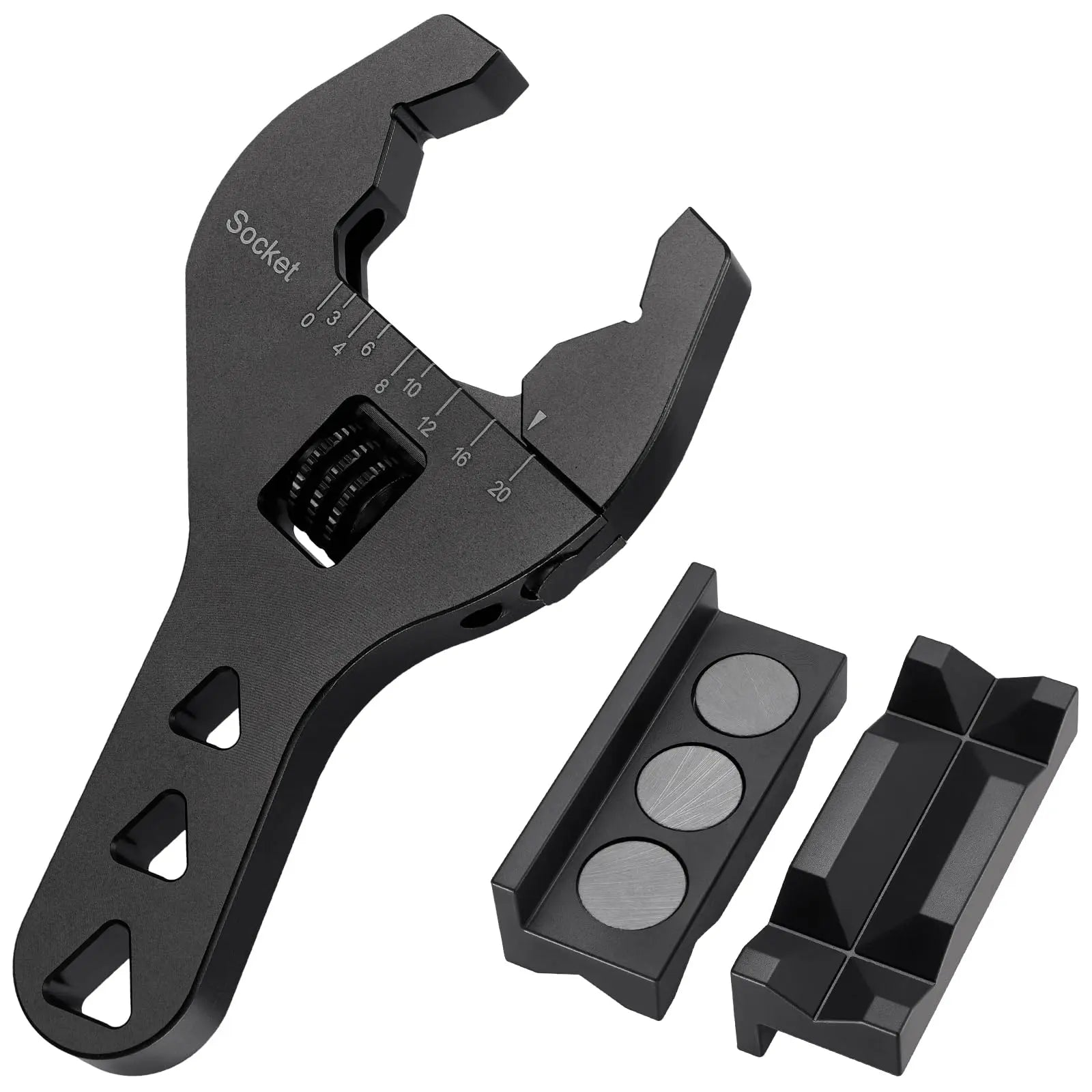 EVILENERGY EVIL ENERGY AN Fittings Wrench 3AN-20AN with 4" Magnetic Vise Jaw Pad | Adjustable Aluminum Hose Fitting Wrench, Multi-Groove Clamping Protector, Non-Marring Design for Auto Repair[Black]