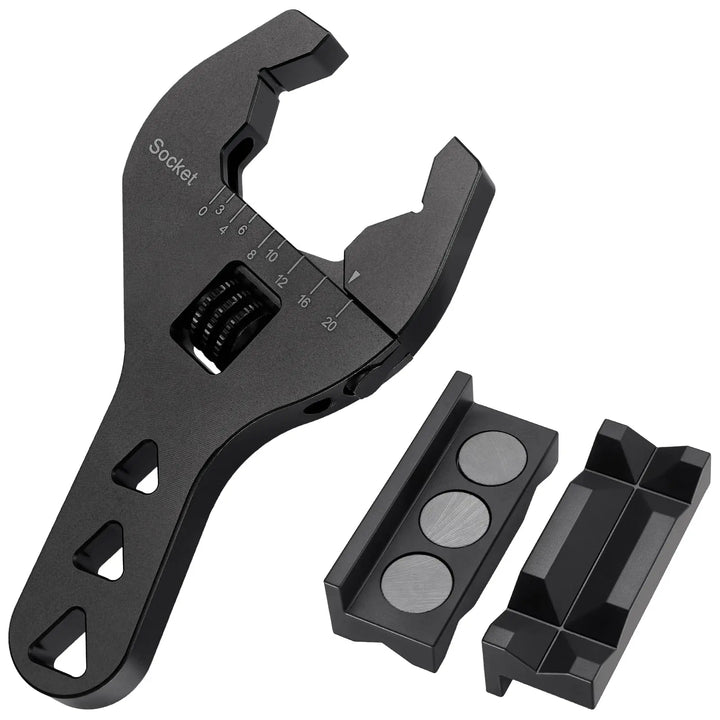 EVILENERGY EVIL ENERGY AN Fittings Wrench 3AN-20AN with 4" Magnetic Vise Jaw Pad | Adjustable Aluminum Hose Fitting Wrench, Multi-Groove Clamping Protector, Non-Marring Design for Auto Repair[Black]