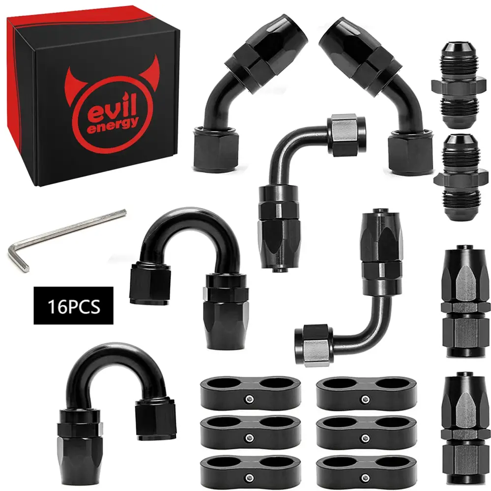EVIL ENERGY AN Swivel Fuel Hose Fittings & Male Flare Coupler Union Kit  with Hose Separator Clamp