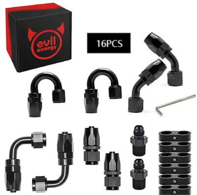 EVILENERGY EVIL ENERGY AN Swivel Fuel Hose Fittings & NPT to Male Flare Adapters Kit with Hose Separator Clamp