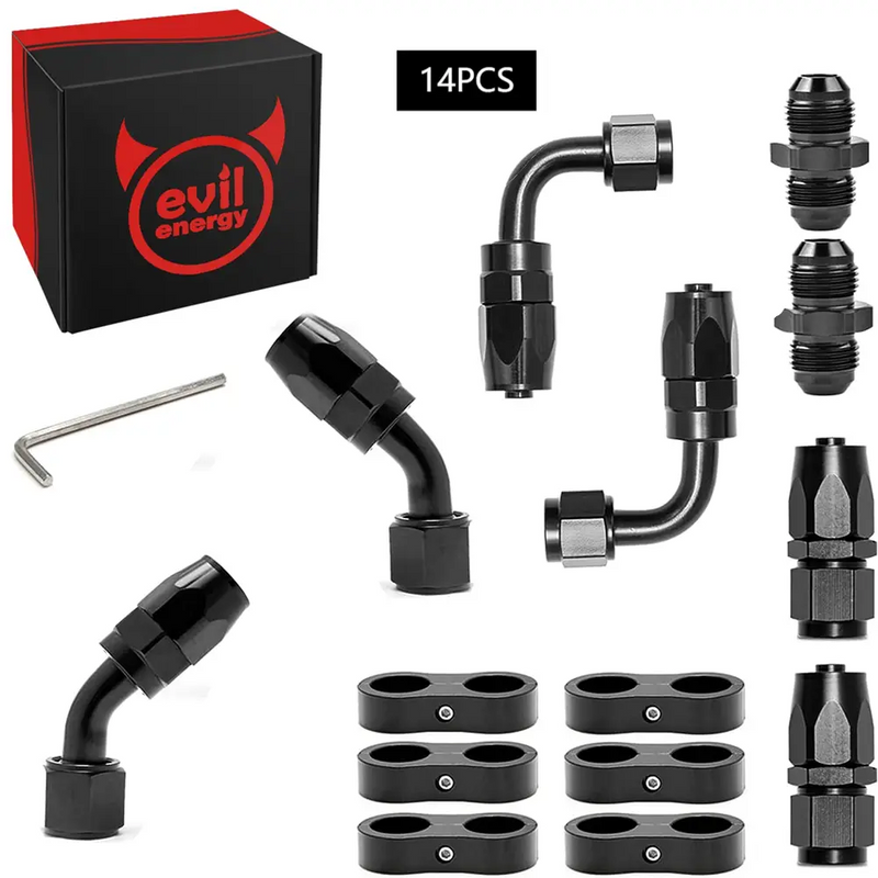 EVILENERGY EVIL ENERGY AN Swivel Fuel Hose Fittings & NPT to Male Flare Adapters Kit with Hose Separator Clamp