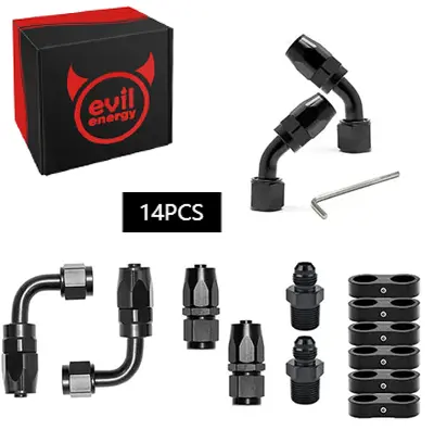 EVILENERGY EVIL ENERGY AN Swivel Fuel Hose Fittings & NPT to Male Flare Adapters Kit with Hose Separator Clamp