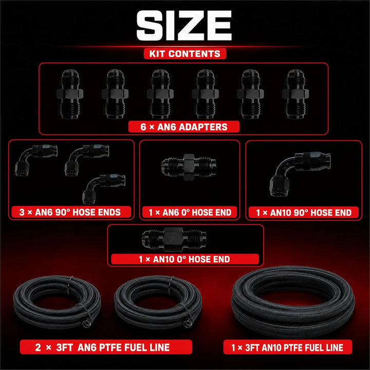 EVILENERGY EVIL ENERGY AN6 AN10 PTFE Power Steering Hose Kit for Ford Type Racks, 3FT