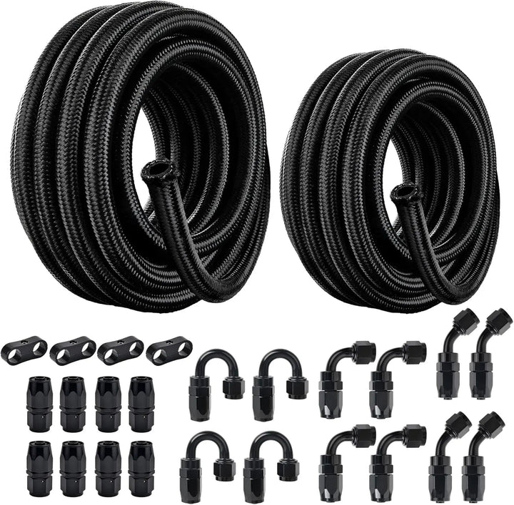 EVILENERGY EVIL ENERGY 2 Kit 6AN 8AN Fuel Line Kit 40FT with 24PCS Fitting Kit, 6AN Hose 8AN Hose, Nylon Braided CPE Fuel Line Hose