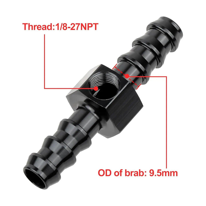 EVIL ENERGY EVIL ENERGY Barb Fuel Pressure Gauge Fitting Adapter with NPT Sensor Gage Port Aluminum Black