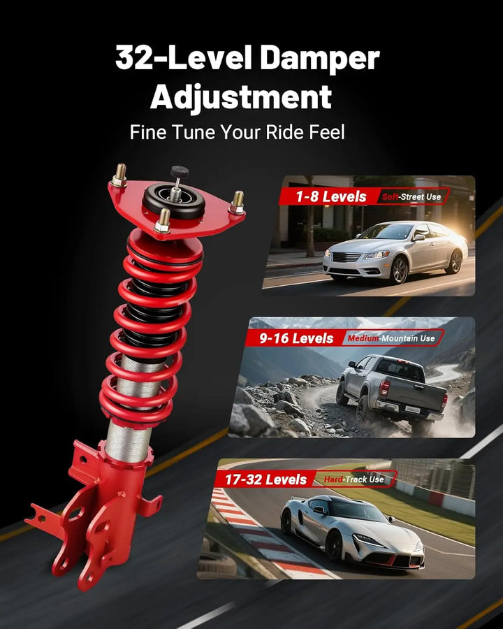 EVILENERGY EVIL ENERGY Coilovers Compatible for Acura ILX (DE2) 2016-2021, Height Adjustable Coilovers Lowering Kit with 32-Level Damper Adjustment, Coilovers Suspension Kit, Red
