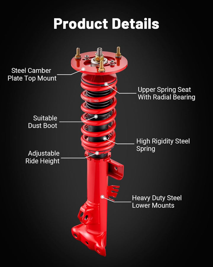 EVIL ENERGY Coilovers Compatible for BMW 3 Series (E36) 316i 318i 318is 320i 323i 325i 325is 328i 318tds 325td 325tds 1990-1999, BMW Z3 1996-2002, Height Adjustable Lowering Kit, Red - EVILENERGY