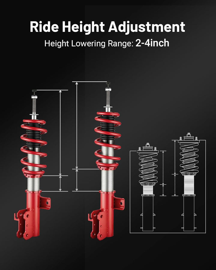 EVIL ENERGY Coilovers Compatible for Chevrolet Malibu 2013-2015, for Chevrolet Malibu Limited 2016, Height Adjustable Coilovers Lowering Kit with 32-Level Damper Adjustment, Red - EVILENERGY
