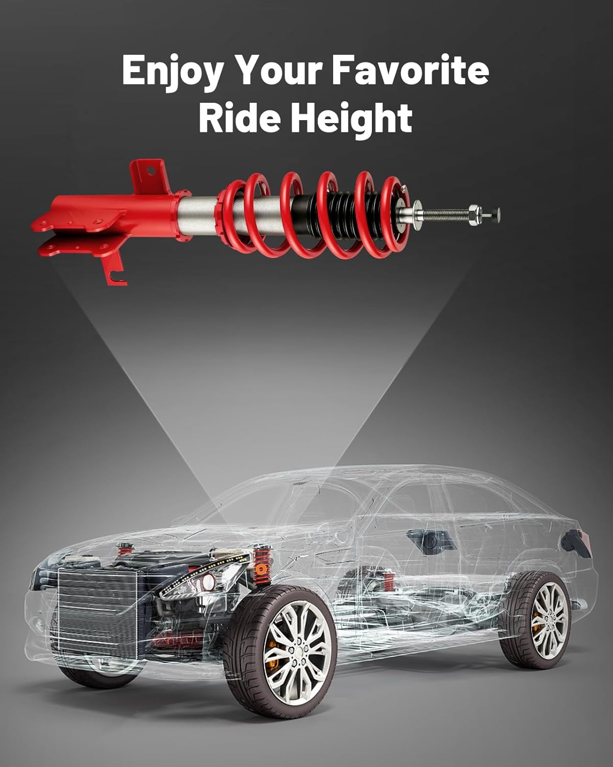 EVIL ENERGY Coilovers Compatible for Chevrolet Malibu 2013-2015, for Chevrolet Malibu Limited 2016, Height Adjustable Coilovers Lowering Kit with 32-Level Damper Adjustment, Red - EVILENERGY