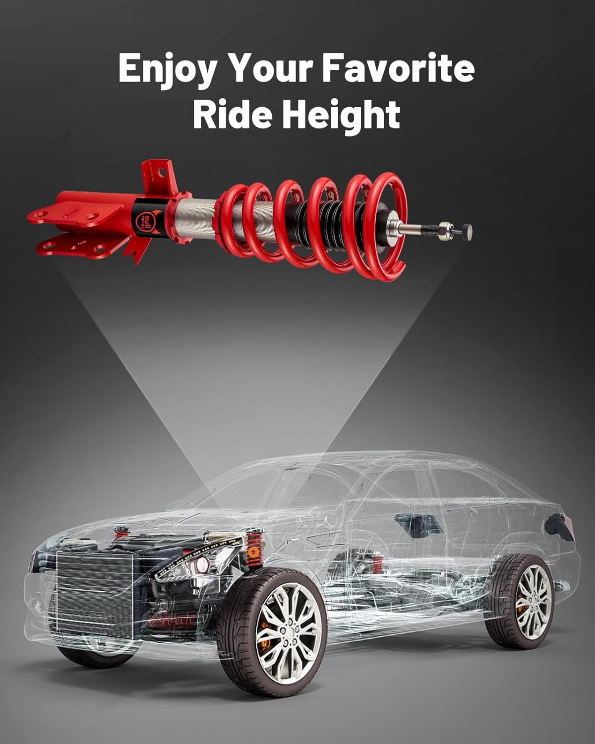 EVIL ENERGY Coilovers Compatible for Ford Fusion 2013-2020, Height Adjustable Coilovers Lowering Kit with 32-Level Damper Adjustment, Coilovers Suspension Kit, Red - EVILENERGY