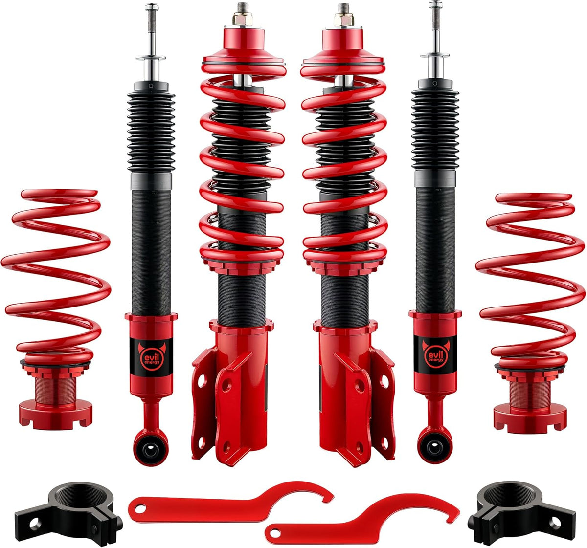 EVIL ENERGY Coilovers Compatible for Honda Fit 2007-2008, Height Adjustable Lowering Kit, Twin-Tube Coilover Suspension Kit for Comfortable Ride, Red
