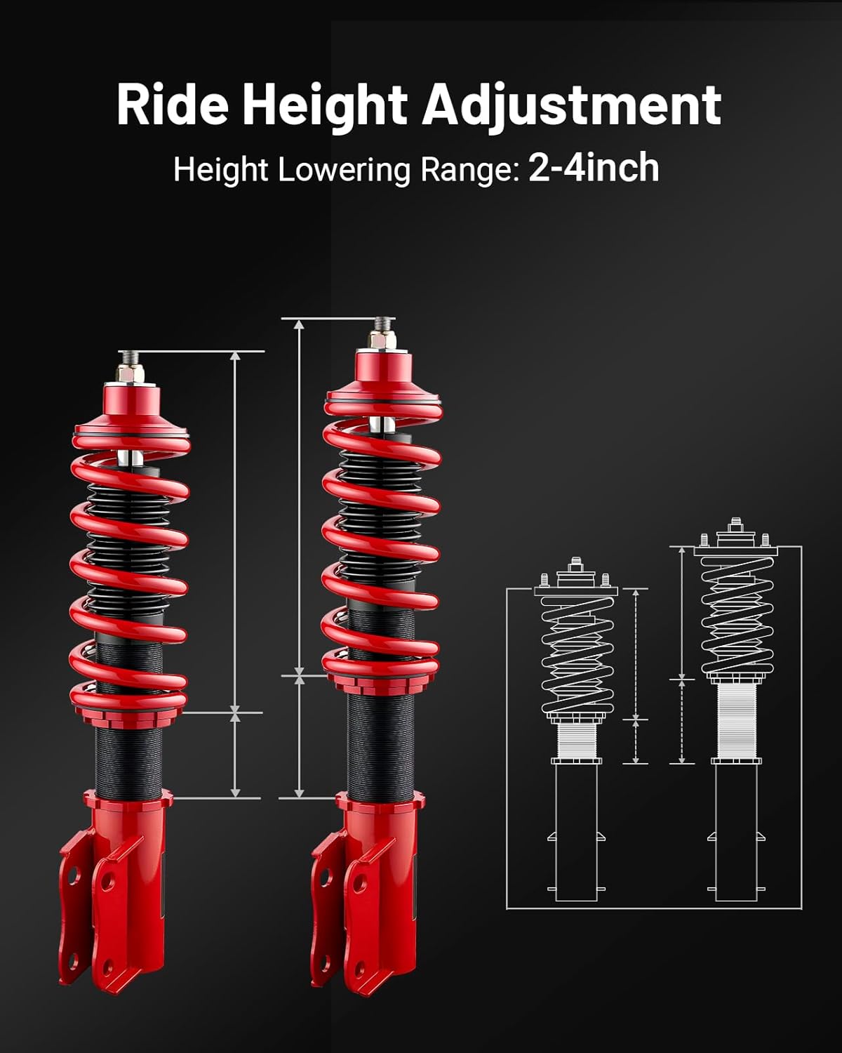 EVIL ENERGY Coilovers Compatible for Honda Fit 2007-2008, Height Adjustable Lowering Kit, Twin-Tube Coilover Suspension Kit for Comfortable Ride, Red - EVILENERGY