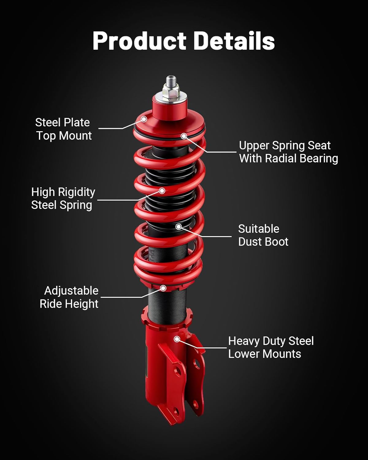 EVIL ENERGY Coilovers Compatible for Honda Fit 2007-2008, Height Adjustable Lowering Kit, Twin-Tube Coilover Suspension Kit for Comfortable Ride, Red - EVILENERGY