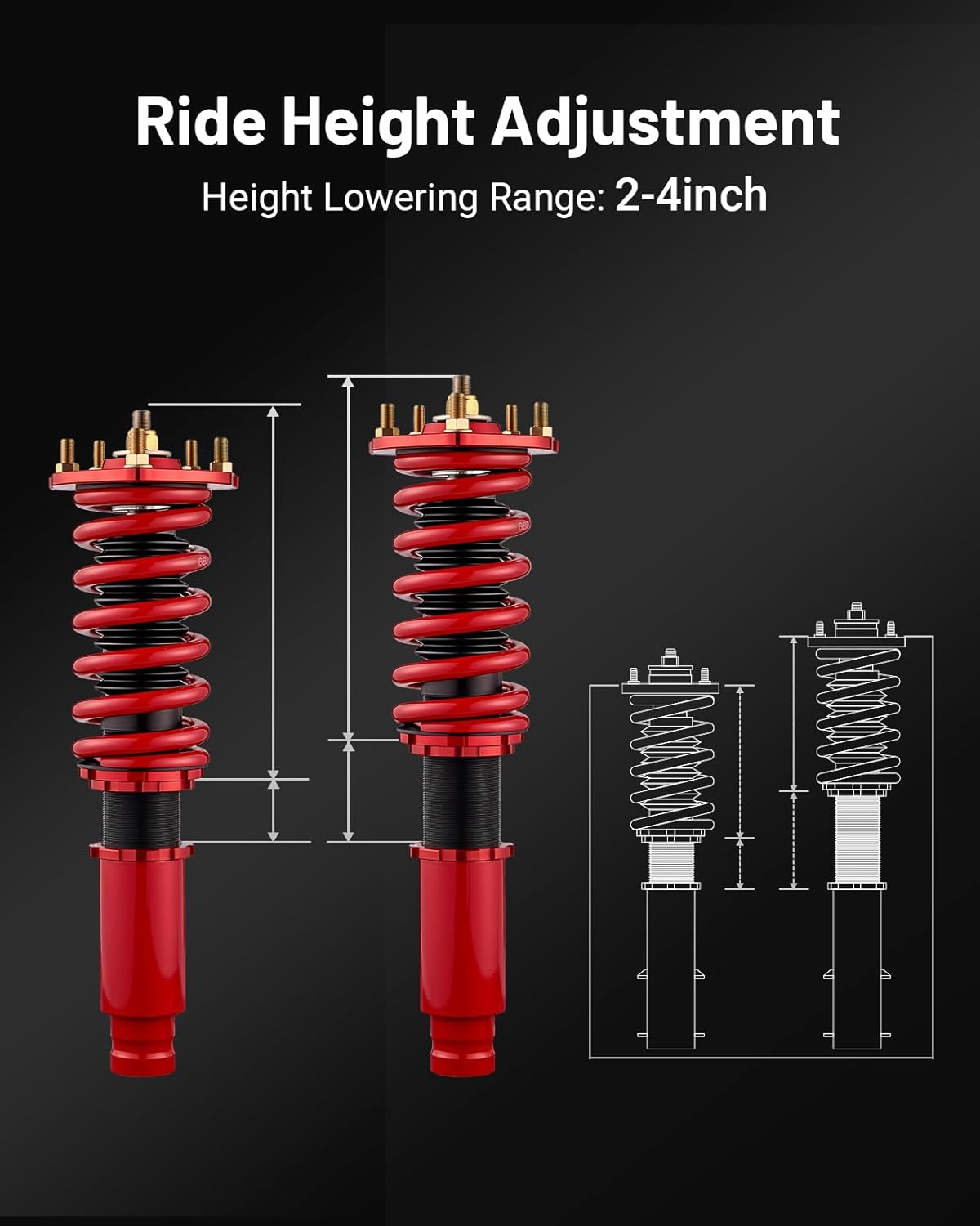 EVIL ENERGY Honda Prelude 1992-2001 Coilovers, Height-Adjustable Twin-Tube Suspension Kit for Comfortable Ride, Red, Best Performance & Quality - EVILENERGY