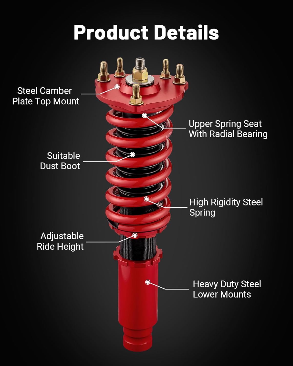 EVIL ENERGY Honda Prelude 1992-2001 Coilovers, Height-Adjustable Twin-Tube Suspension Kit for Comfortable Ride, Red, Best Performance & Quality