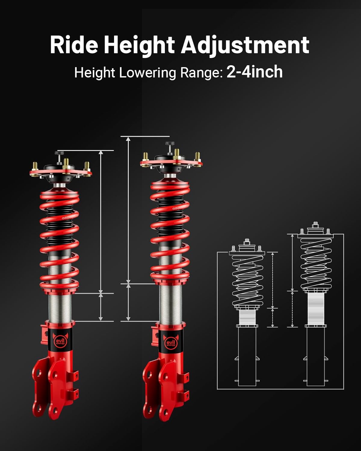 EVIL ENERGY Coilovers for Hyundai Elantra Sedan (AD) 2017-2020, Height Adjustable Coilovers Kit with 32-Level Damper Adjustment, Red - EVILENERGY
