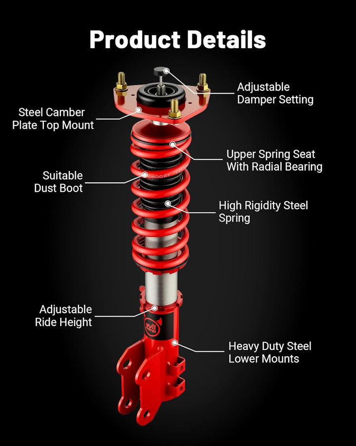 EVIL ENERGY Coilovers for Hyundai Elantra Sedan (AD) 2017-2020, Height Adjustable Coilovers Kit with 32-Level Damper Adjustment, Red - EVILENERGY