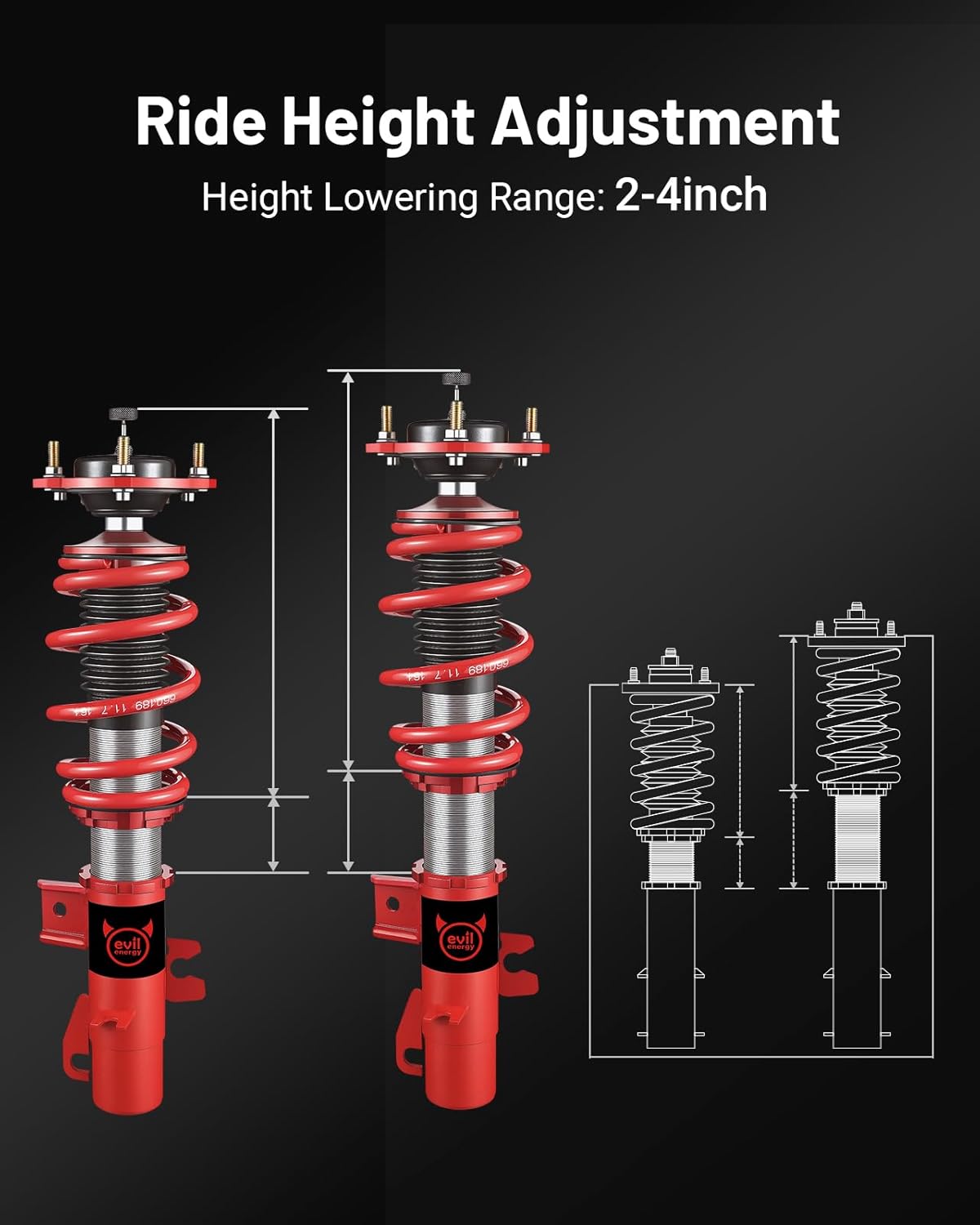 EVIL ENERGY Coilovers Compatible for MINI Cooper FWD R56 2007-2013, Height Adjustable Coilovers Lowering Kit with 32-Level Damper Adjustment, Red - EVILENERGY