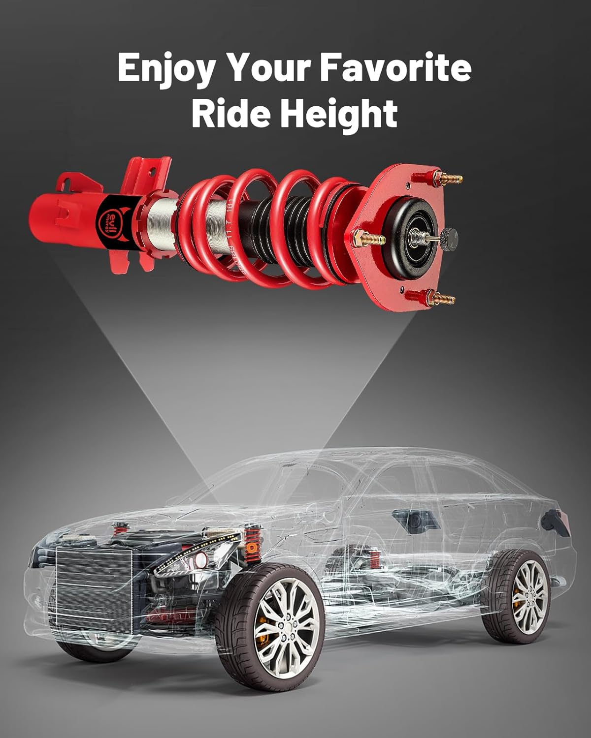 EVIL ENERGY Coilovers Compatible for MINI Cooper FWD R56 2007-2013, Height Adjustable Coilovers Lowering Kit with 32-Level Damper Adjustment, Red - EVILENERGY