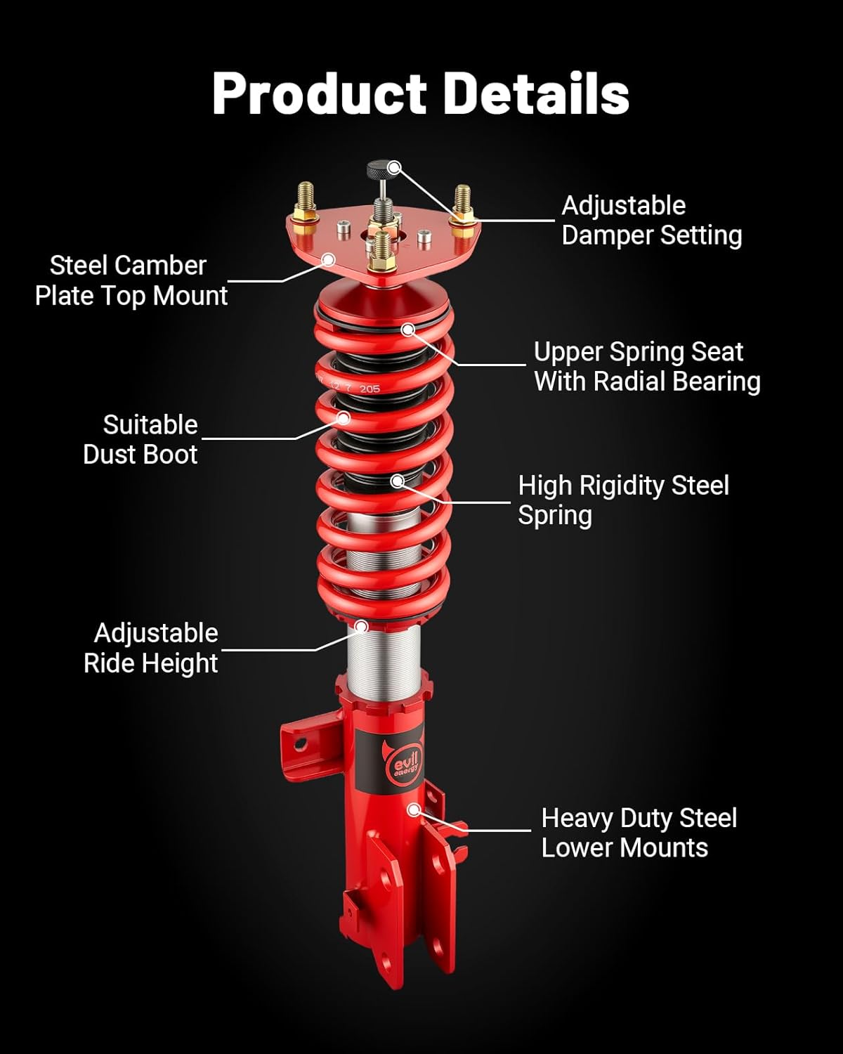 EVIL ENERGY Coilovers for Mazda 3 2014-2018, 32-Level Adjustable Suspension Kit, Height Adjustable 2-4 Inches, Red