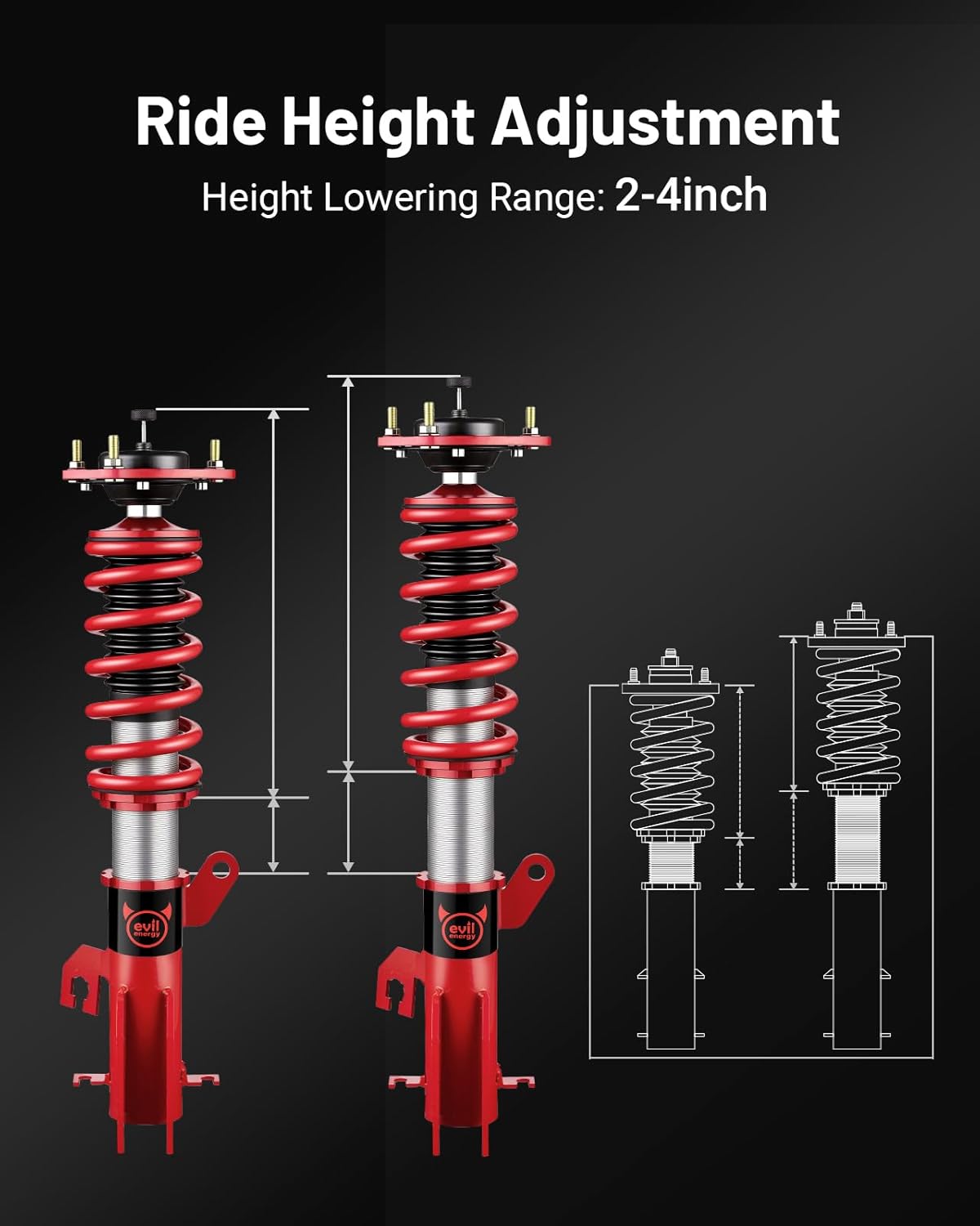 EVIL ENERGY Coilovers Compatible for Nissan Sentra B16 2007-2012, Height Adjustable Coilovers Lowering Kit with 32-Level Damper Adjustment, Coilovers Suspension Kit, Red - EVILENERGY