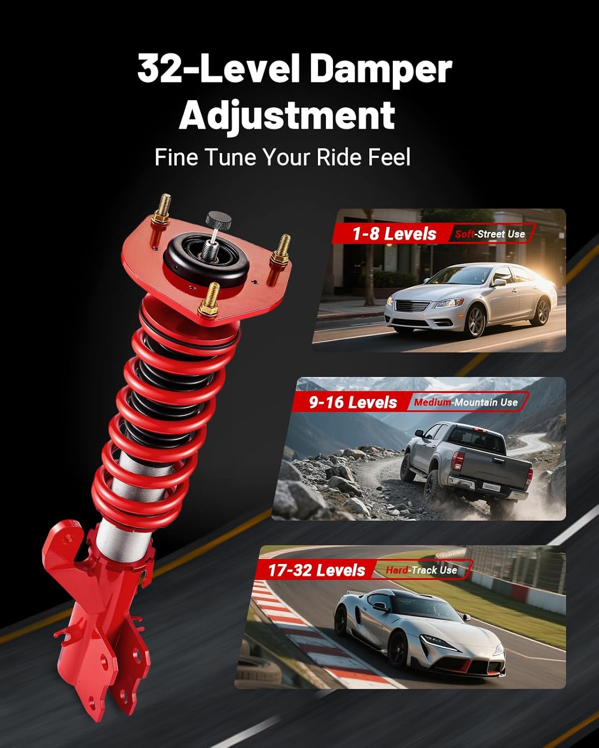 EVIL ENERGY Coilovers Compatible for Nissan Versa Hatchback (C11) 2007-2012, Height Adjustable Coilovers Lowering Kit with 32-Level Damper Adjustment, Coilovers Suspension Kit, Red - EVILENERGY