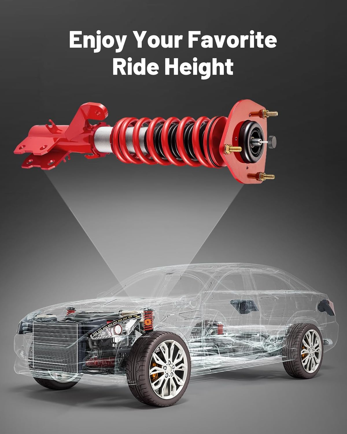 EVIL ENERGY Coilovers Compatible for Nissan Versa Hatchback (C11) 2007-2012, Height Adjustable Coilovers Lowering Kit with 32-Level Damper Adjustment, Coilovers Suspension Kit, Red - EVILENERGY