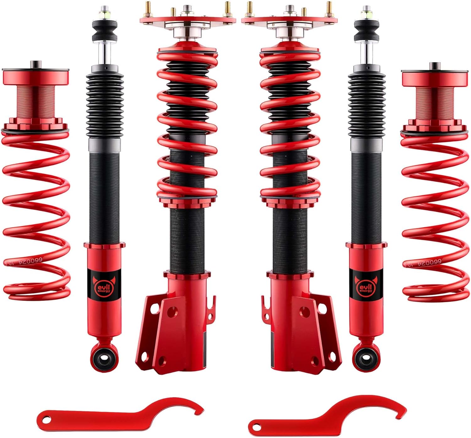 EVIL ENERGY Coilovers Compatible for Scion XB 2004-2006 US Model, for Toyota Echo 2000-2005, Height Adjustable Lowering Kit, Twin-Tube Coilover Suspension Kit for Comfortable Ride, Red - EVILENERGY