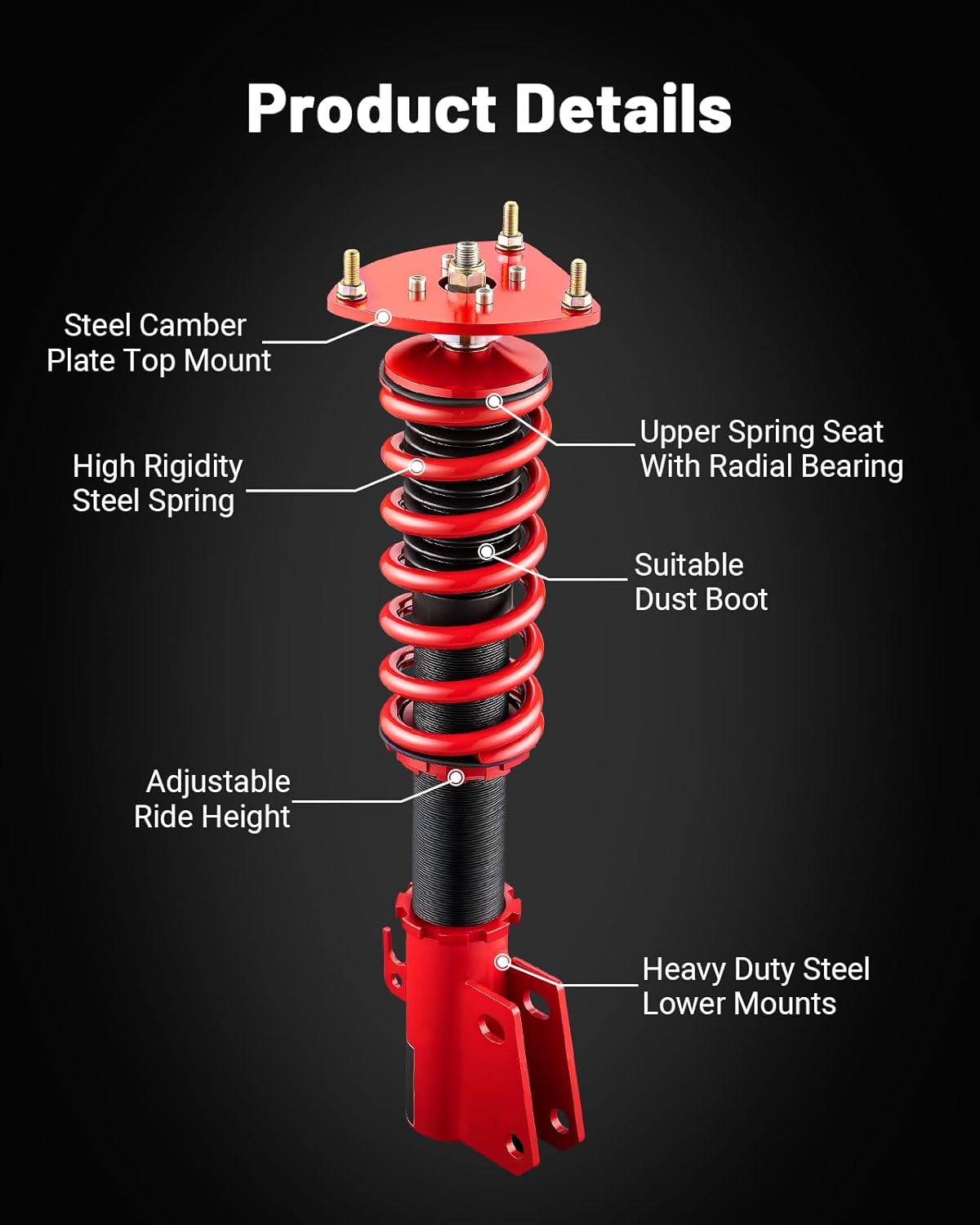 EVIL ENERGY Coilovers Compatible for Scion XB 2004-2006 US Model, for Toyota Echo 2000-2005, Height Adjustable Lowering Kit, Twin-Tube Coilover Suspension Kit for Comfortable Ride, Red - EVILENERGY