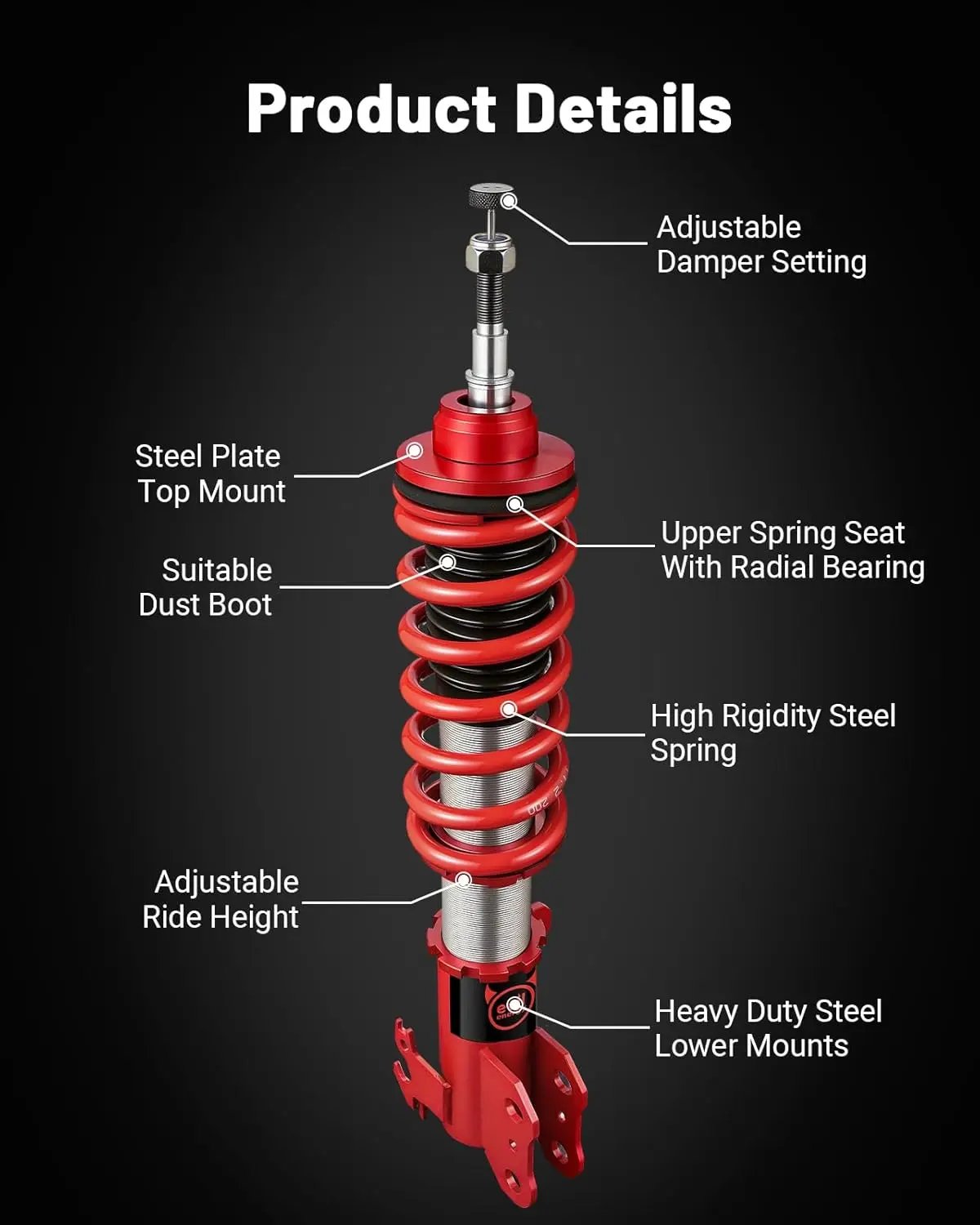 EVILENERGY EVIL ENERGY Coilovers Compatible for Toyota Yaris (XP130/XP150) 2013-2019, Height Adjustable Coilovers Lowering Kit with 32-Level Damper Adjustment, Red