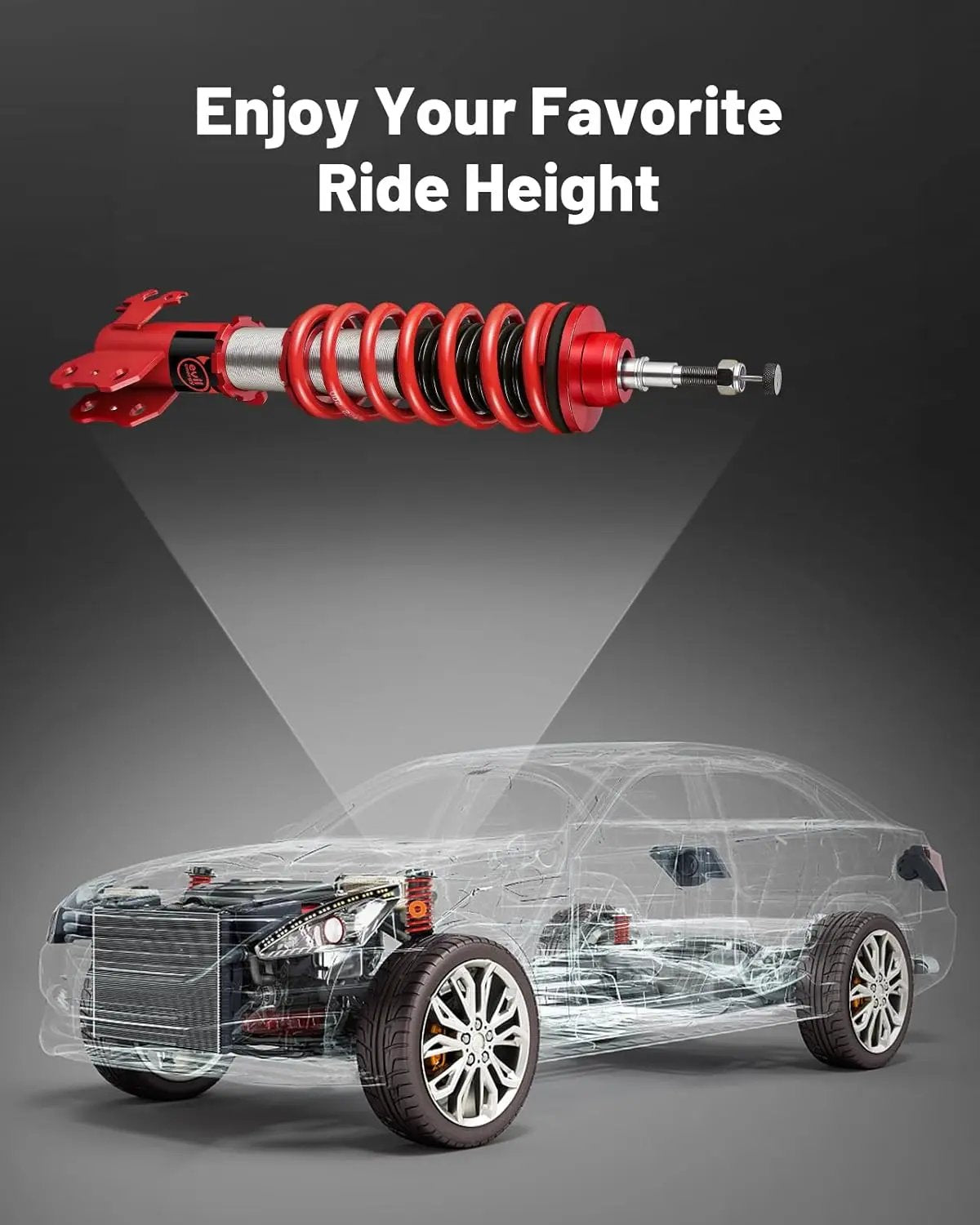 EVILENERGY EVIL ENERGY Coilovers Compatible for Toyota Yaris (XP130/XP150) 2013-2019, Height Adjustable Coilovers Lowering Kit with 32-Level Damper Adjustment, Red