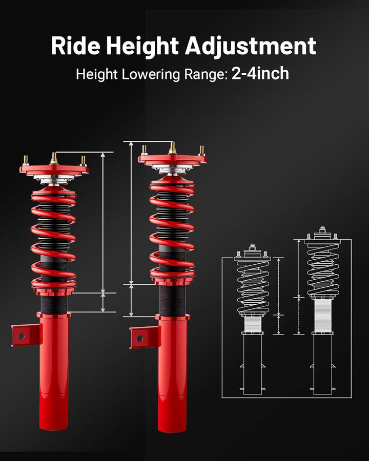 EVIL ENERGY Coilovers Compatible for Volkswagen GTI 2006-2009, for VW Golf 2003-2007, Height Adjustable Lowering Kit, Twin-Tube Coilover Suspension Kit for Comfortable Ride, Red - EVILENERGY
