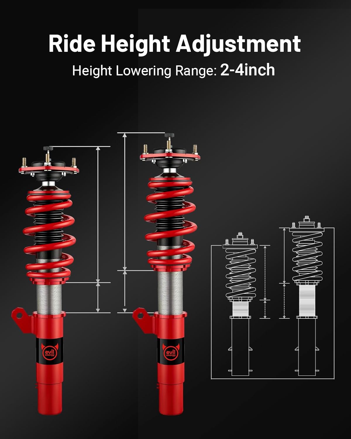 EVIL ENERGY Coilovers Compatible for Volkswagen GTI (MK7) 2015-2019, Height Adjustable Coilovers Lowering Kit with 32-Level Damper Adjustment, Red - EVILENERGY
