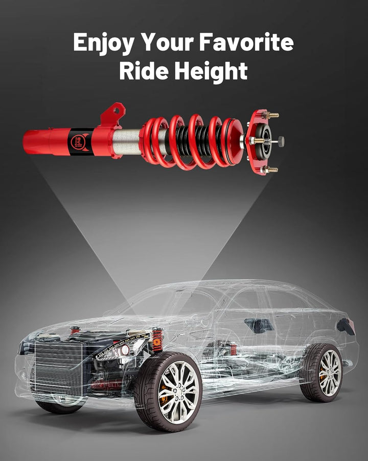 EVIL ENERGY Coilovers Compatible for Volkswagen GTI (MK7) 2015-2019, Height Adjustable Coilovers Lowering Kit with 32-Level Damper Adjustment, Red - EVILENERGY