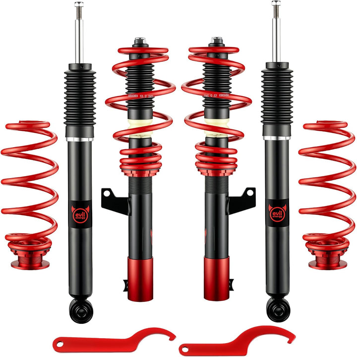 EVIL ENERGY Performance Coilover Kit | Fits 2006-2014 VW GTI/Rabbit/Jetta MK5/MK6 & Audi A3 8P/TT (FWD) | 2-4 Inch Adjustable Lowering | 60,000+ Cycle Twin-Tube Suspension | Red - EVILENERGY
