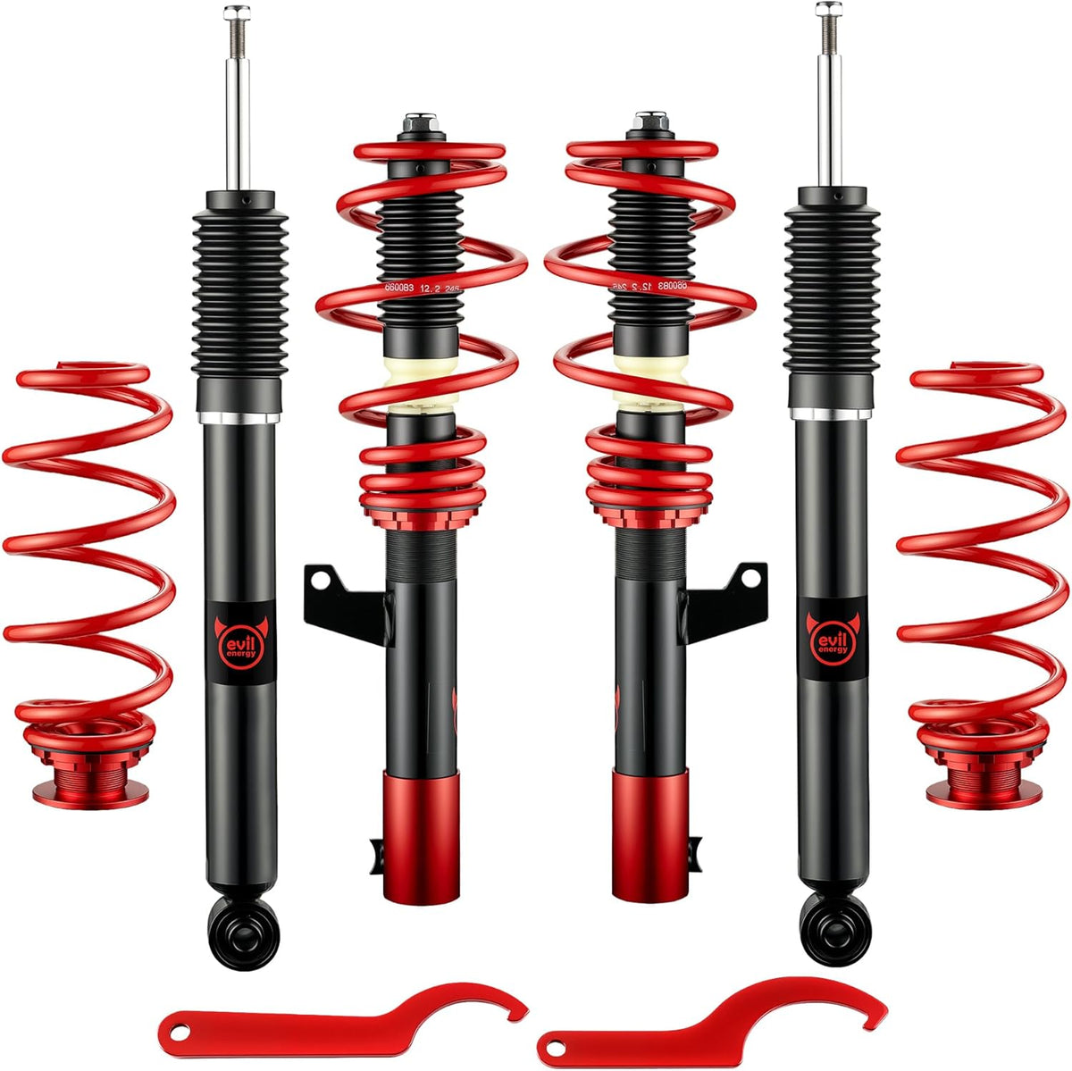 EVIL ENERGY Performance Coilover Kit | Fits 2006-2014 VW GTI/Rabbit/Jetta MK5/MK6 & Audi A3 8P/TT (FWD) | 2-4 Inch Adjustable Lowering | 60,000+ Cycle Twin-Tube Suspension | Red