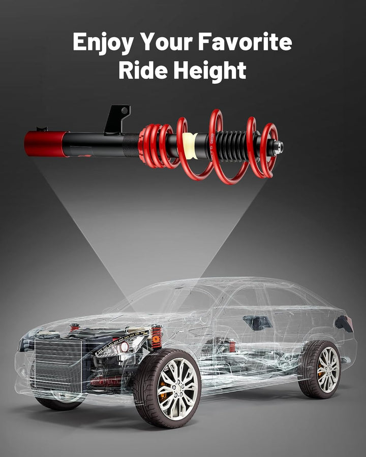 EVIL ENERGY Performance Coilover Kit | Fits 2006-2014 VW GTI/Rabbit/Jetta MK5/MK6 & Audi A3 8P/TT (FWD) | 2-4 Inch Adjustable Lowering | 60,000+ Cycle Twin-Tube Suspension | Red - EVILENERGY