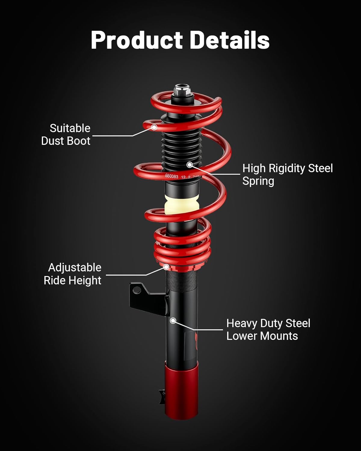 EVIL ENERGY Performance Coilover Kit | Fits 2006-2014 VW GTI/Rabbit/Jetta MK5/MK6 & Audi A3 8P/TT (FWD) | 2-4 Inch Adjustable Lowering | 60,000+ Cycle Twin-Tube Suspension | Red