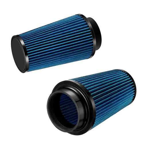 Two high-quality washable and reusable blue cone air filters, a key component of the best cold air intake for 6.7 Cummins performance.