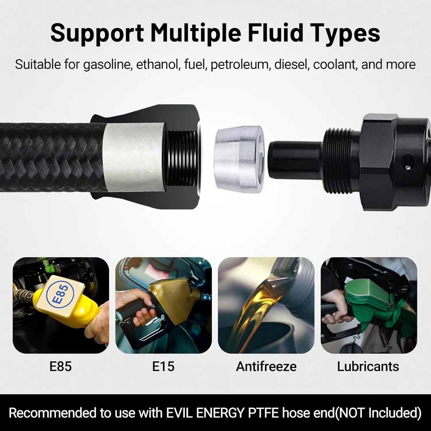 EVILENERGY EVIL ENERGY Conductive 6AN PTFE Fuel Hose Line 10FT, Antistatic AN6 Fuel Line E85 Nylon Braided 10FT Black 5/16 Inch ID