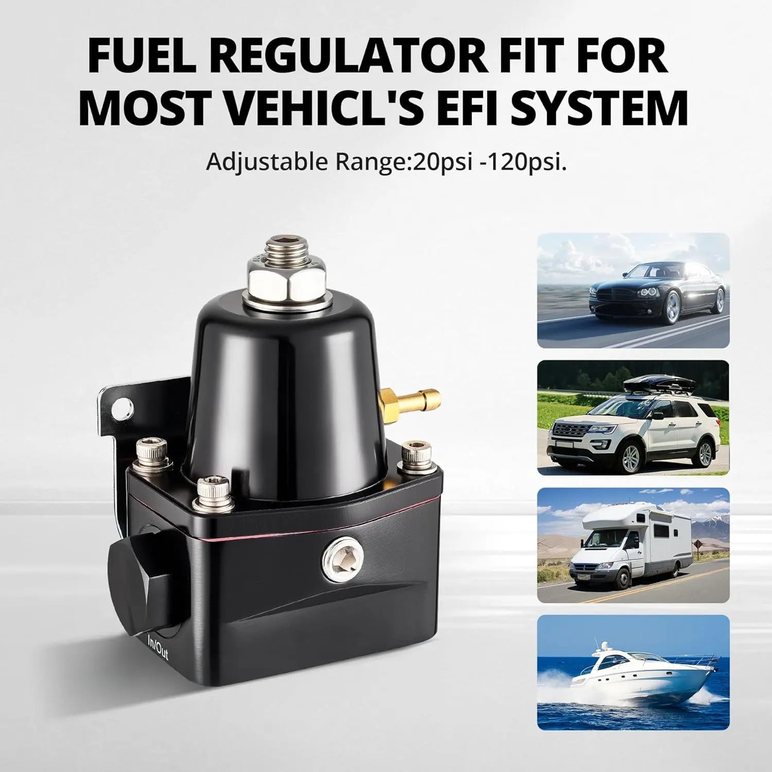 EVILENERGY EVIL ENERGY EFI Fuel Pressure Regulator Kit Adjustable (20-120PSI) with Gauge 6AN CPE Fuel Line Hose Fitting Connectors Kit Universal Aluminum (black)