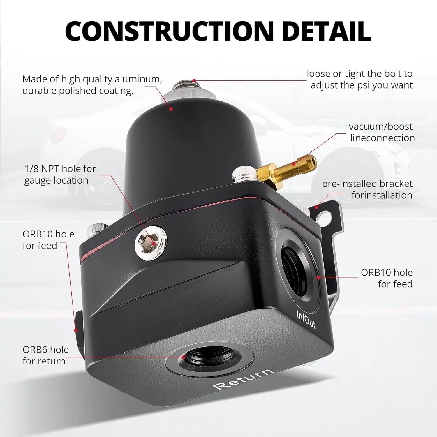 EVILENERGY EVIL ENERGY EFI Fuel Pressure Regulator Kit Adjustable (20-120PSI) with Gauge 6AN CPE Fuel Line Hose Fitting Connectors Kit Universal Aluminum (black)
