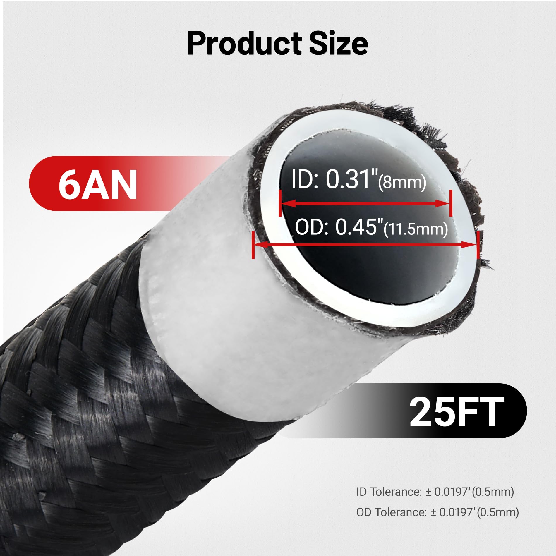 [Black-Red] EVIL ENERGY PTFE Fuel Lines Kit, 6AN inner & outer diameter specs
