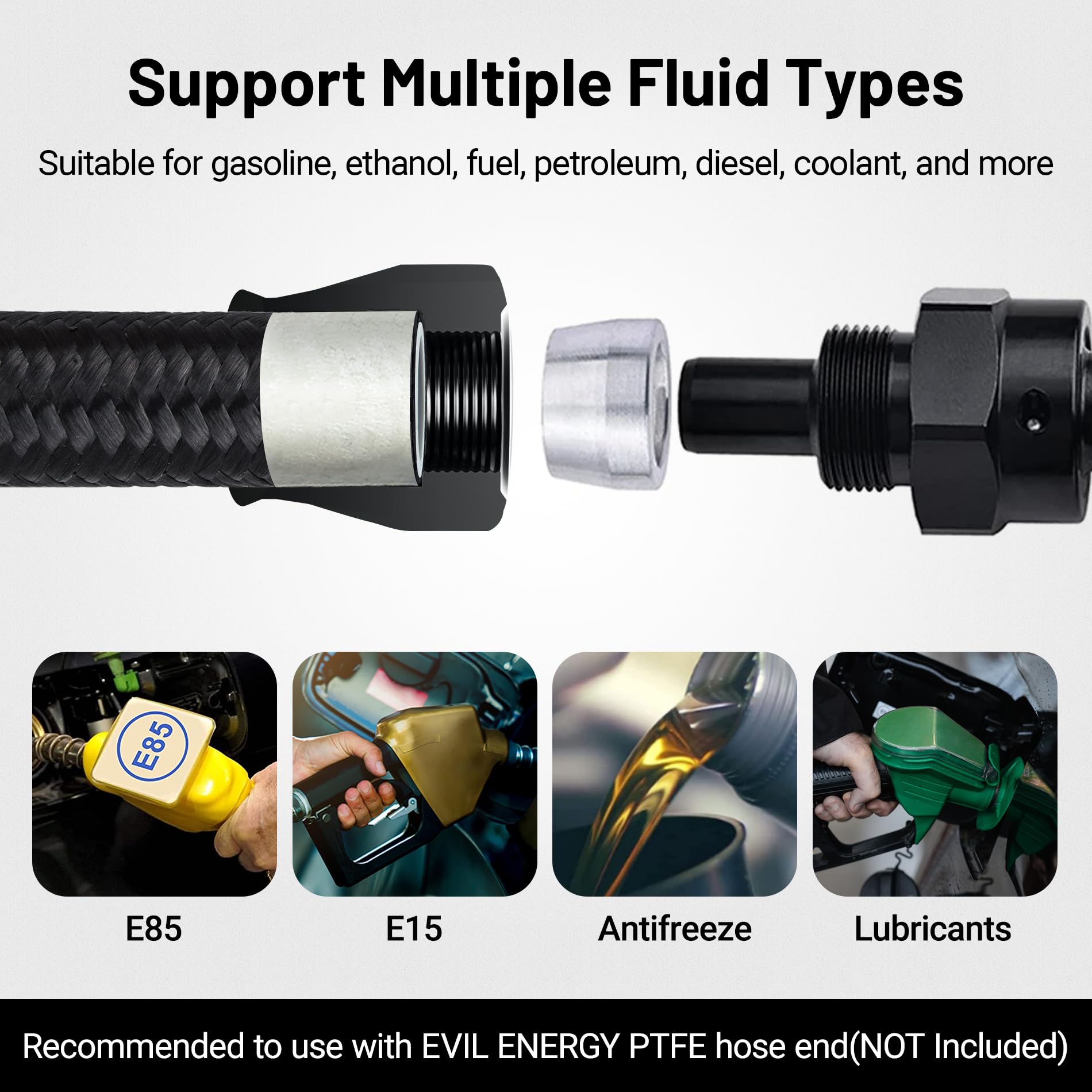 [Black-Red] EVIL ENERGY PTFE LS Swap EFI Fuel Line Fitting Kit, compatible with gasoline, ethanol, coolant